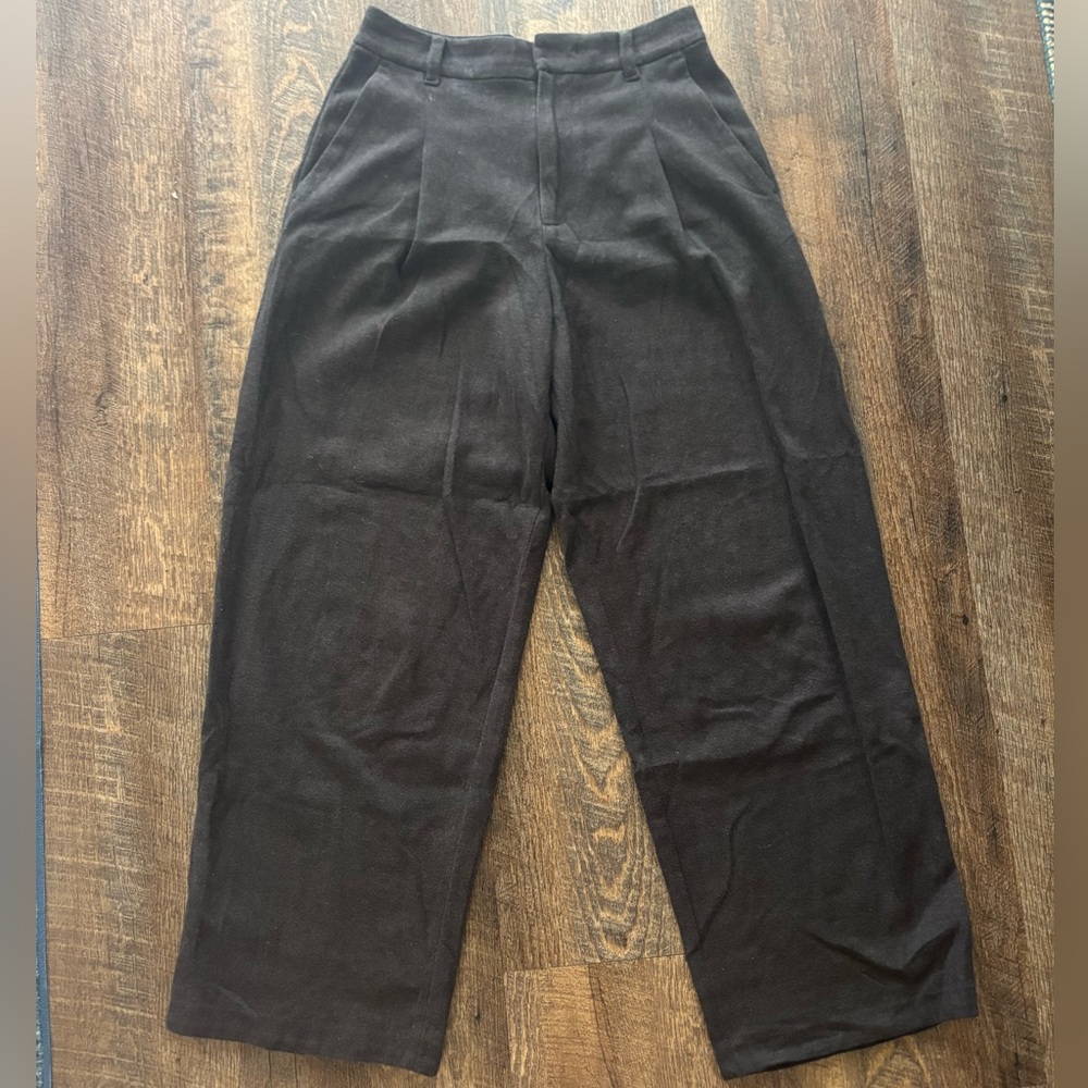 Comptoir des Cotonniers x Uniqlo Dark Brown Pleated Wide Leg Trousers